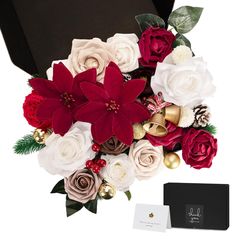 Artificial Flowers Combo Box, Fake Silk Foam Flower Mix With Wire Stem, Diy We