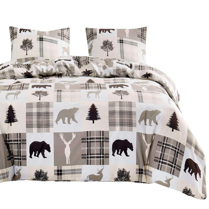 - Rustic Patchwork Comforter Set, Lodge Woodland Wildlife Bear Moose Elk Pine