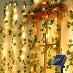 Solar Vine String Lights, 33ft 100 LED Solar String Lights, 8 Modes Artificial Ivy Leaf Solar Plant Vine Lights, Outdoor Ivy Fairy Lights for Outside Wedding Garden Fence Wall Hanging Decor