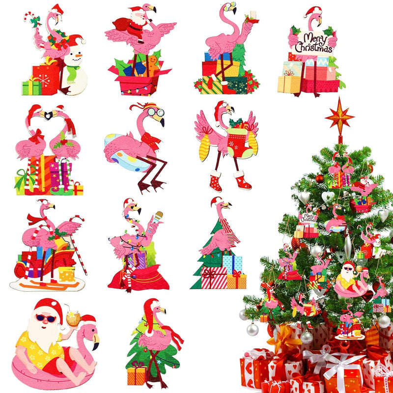 24 Pieces Christmas Flamingo Ornament Xmas Decorative Hanging Flamingo Ornamen