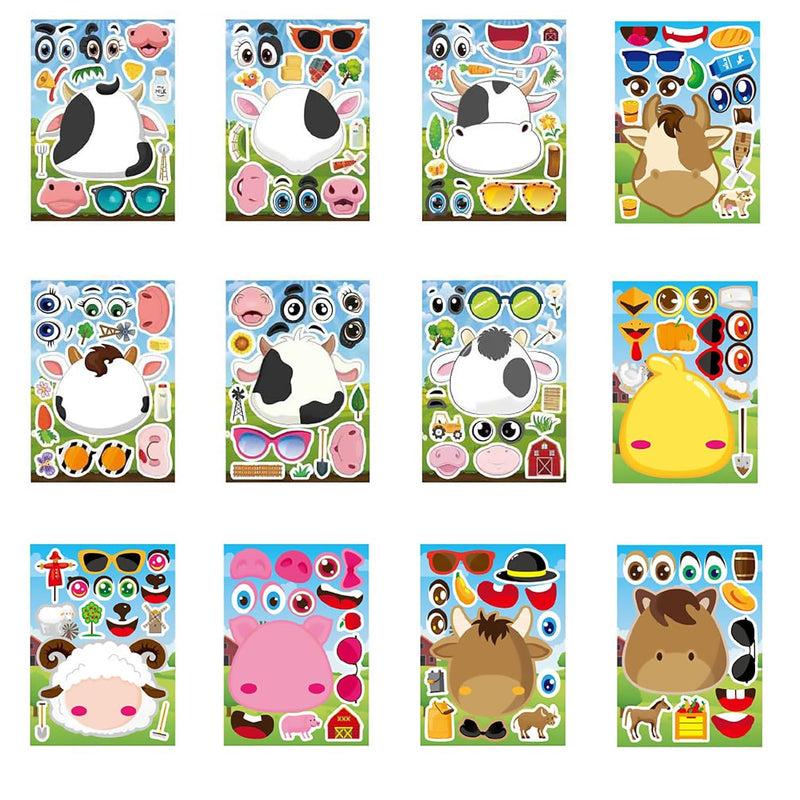 36 Pcs Reusable Make-a-Face Sticker Sheets, Mix & Match Craft Activity for Kids