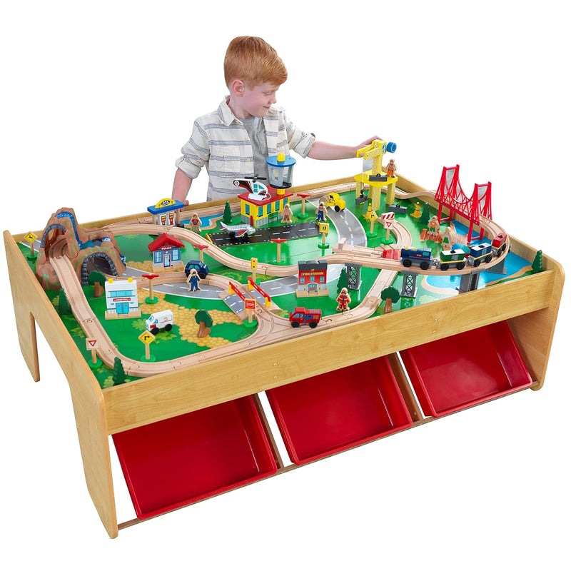 KidKraft 17850 Waterfall Mountain Wooden Train Set & Table with 120 Pieces,