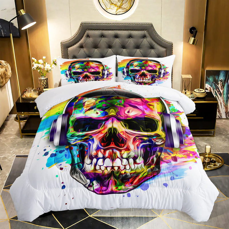 Skull Comforter Set For Teens Boys Kids, Skull Pattern Printed Bedding Set Twi