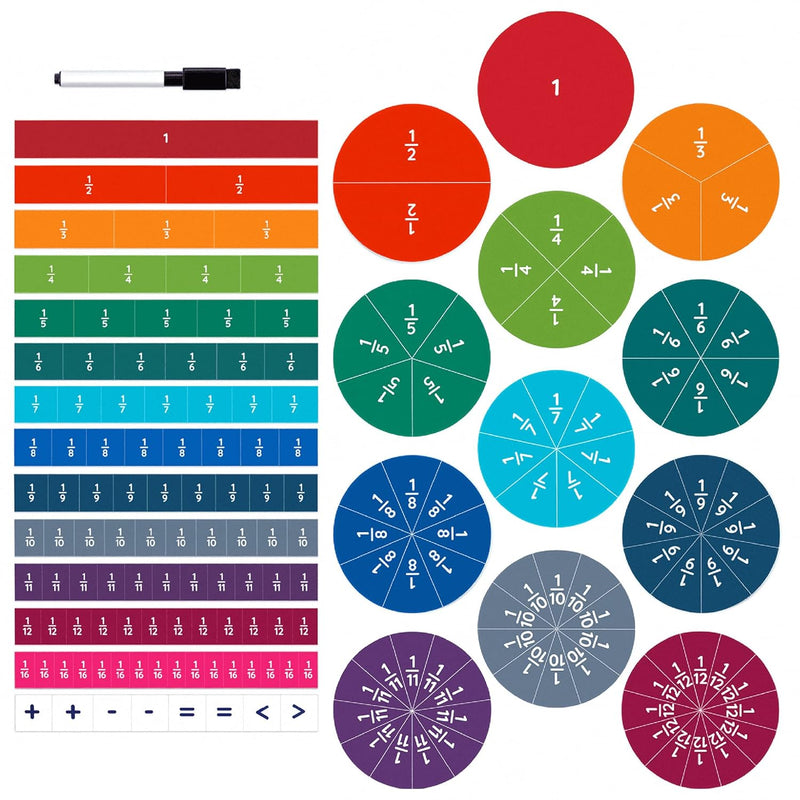 Magnetic Fraction Tiles & Circles 180Pcs Rainbow Math Manipulatives Set Wit