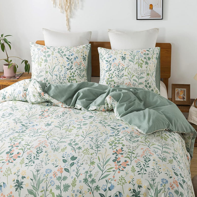 Garden Style Floral Duvet Cover 100% Cotton Duvet Covers Ultra Soft Green Flor