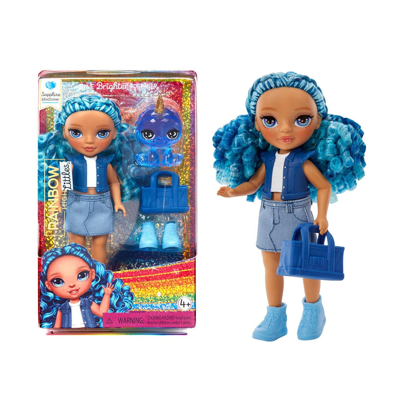 Littles Sapphire Bradshaw, Blue 5.5" Posable Small Doll With Purse, Magical