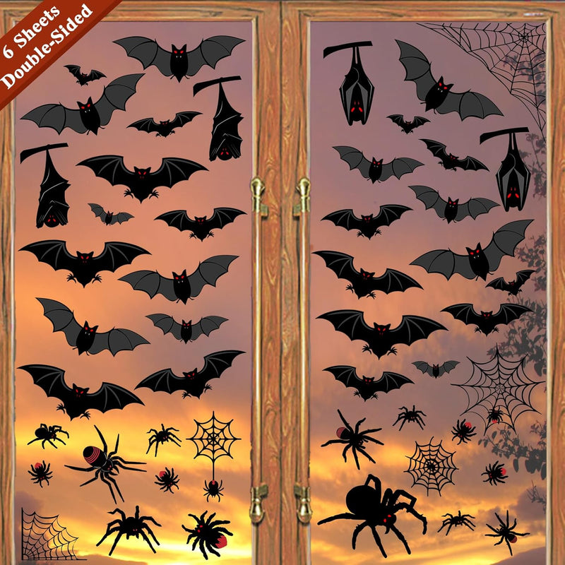 Halloween Decorations Window Clings Decor, Large Scary Silhouette Bats Spider