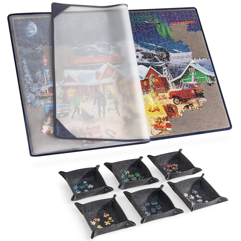 Jigsaw Puzzle Board With 6 Sorting Trays Portable Puzzle Mat With Puzzle Dustp