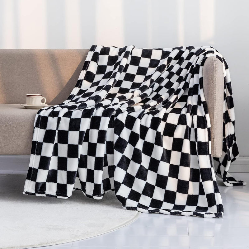 Throw Blankets Flannel Blanket With Checkerboard Grid Pattern Soft Throw Blank