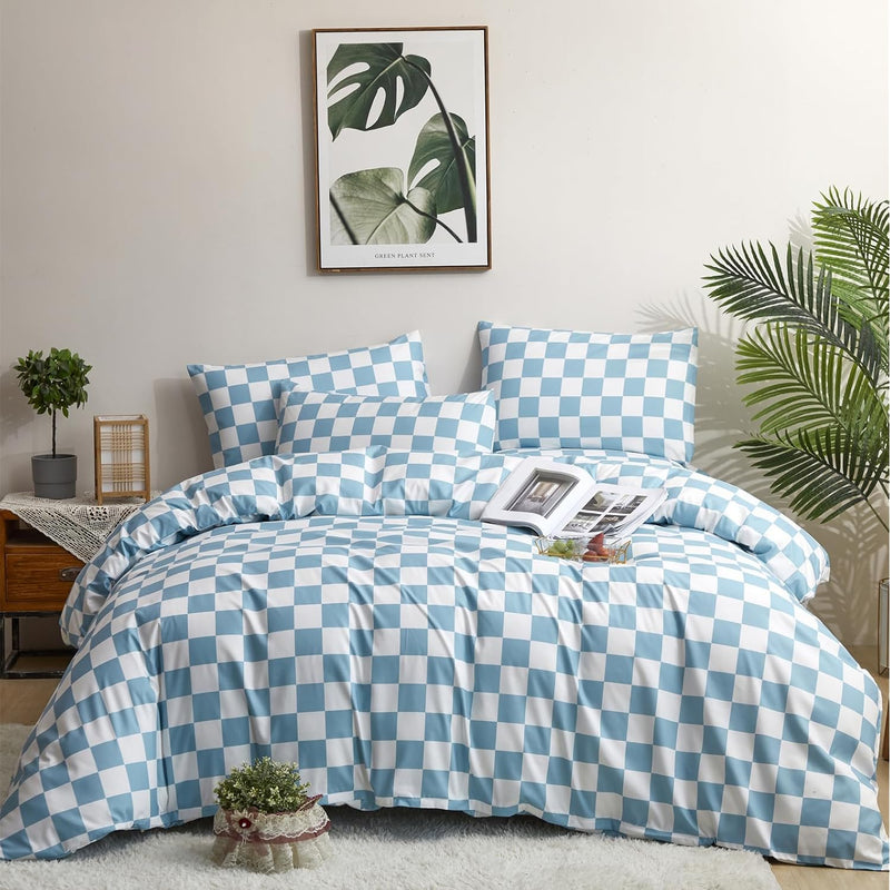 Blue White Grid Comforter Set Queen Blue Plaid Bedding Set Women Blue And Whit