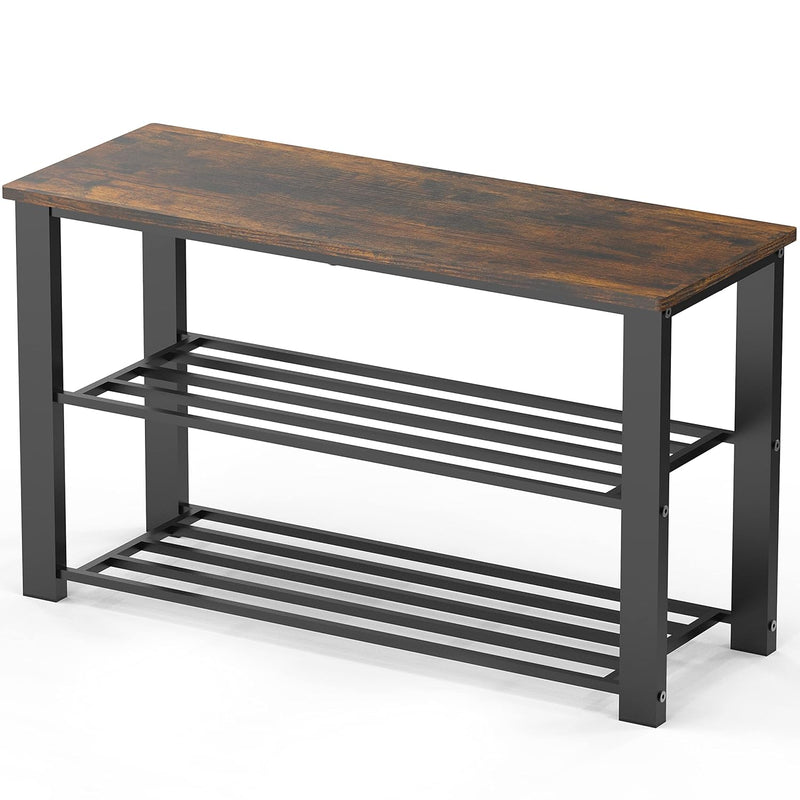 Shoe Storage Bench For Entryway, Rustic Brown
