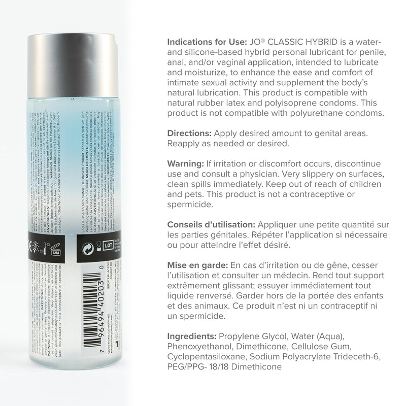 Classic Hybrid Personal Lubricant – Long-Lasting Silicone & Water Based Lube For Men, Women & Couples – 8 Fl Oz