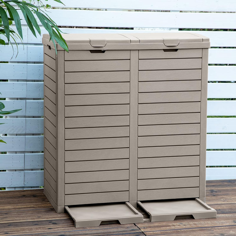 Outdoor Large Resin Trash Can, 62 Gallon Classified Hideaway Garbage Bins With D