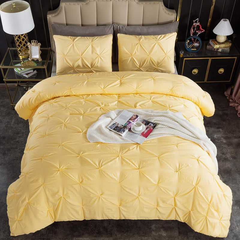 Yellow Pinch Pleat Comforter Queen(90X90Inch), 3 Pieces(1 Pintuck Comforter An
