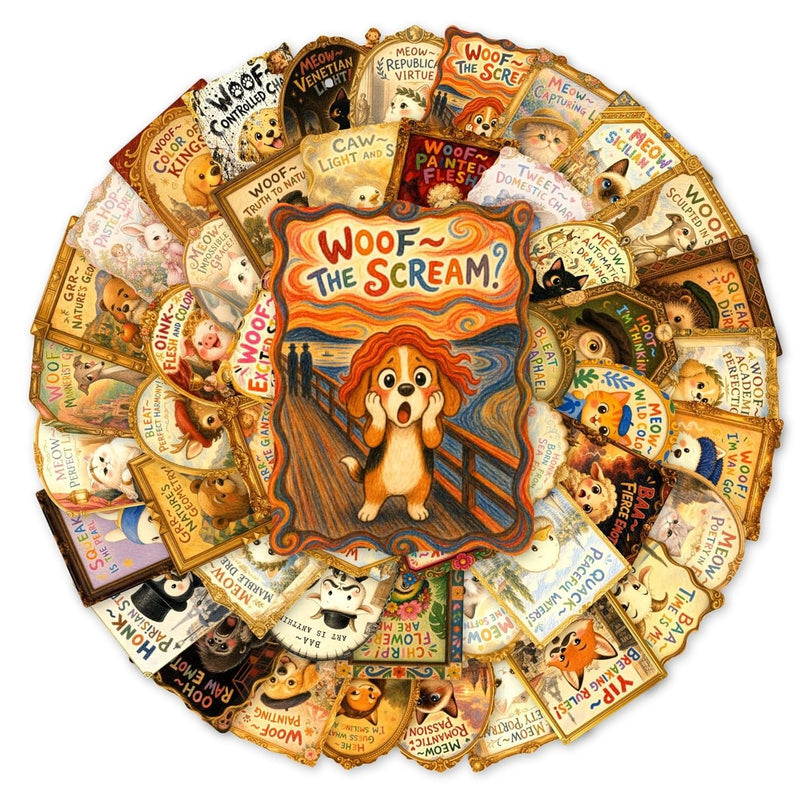 Vintage Animal Art Stickers, Waterproof, 50 Pcs, High-Quality Transparent PET