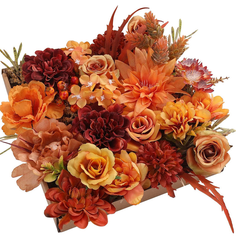 Artificial Flowers 25Pcs Real Looking Red Silk Fake Flowers Combo With Stems F