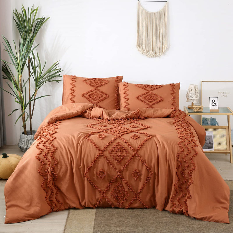 Terracotta Comforter King Size Burnt Orange Tufted Boho Comforter Sets Farmhou