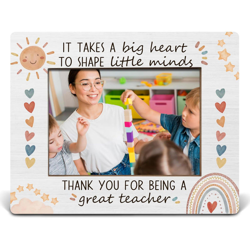 Boho Sun Rainbow Teacher Picture Frame, 5 x 7 Inch Wooden Appreciation Gift