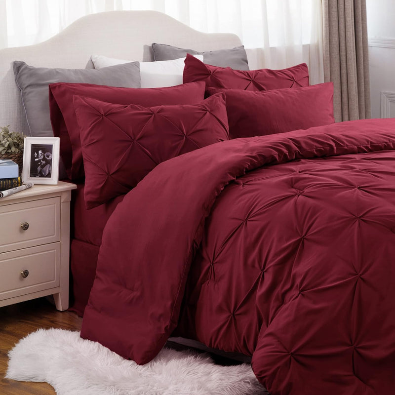 Full Size Comforter Sets - Bedding Sets Full 7 Pieces, Bed In A Bag Burgundy B
