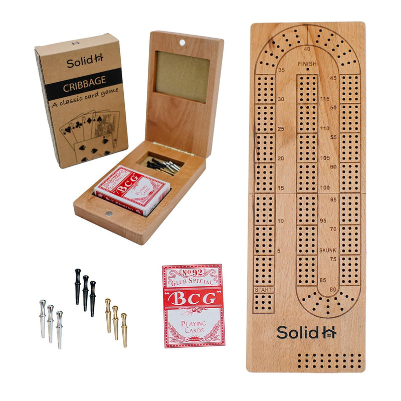 Foldable Cribbage Board Game Set Travel Cribbage Board Includes Wooden Crib