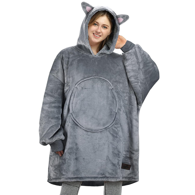 Cat Wearable Hoodie Blanket Sweatshirt, Oversized Comfortable Hooded Pullover