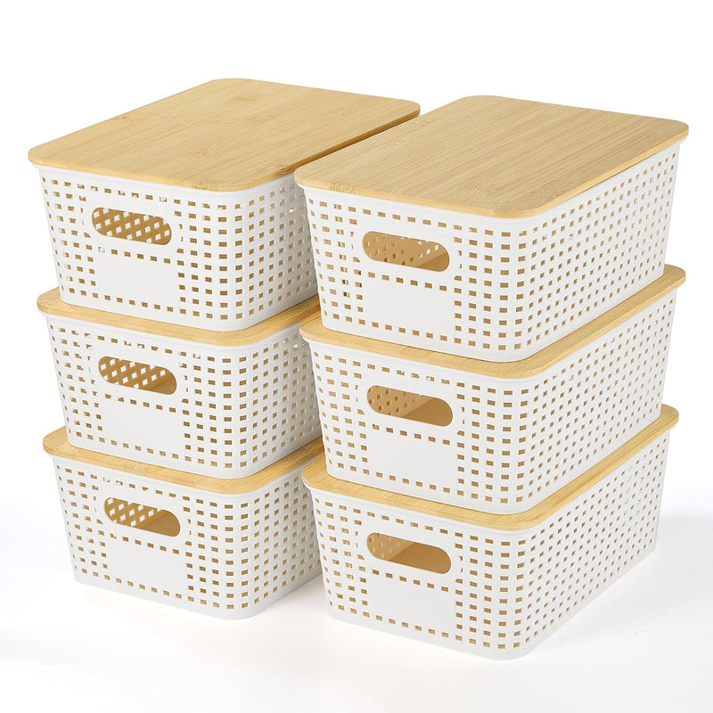 Plastic Storage Baskets With Bamboo Lid - Plastic Storage Containers Stackable S