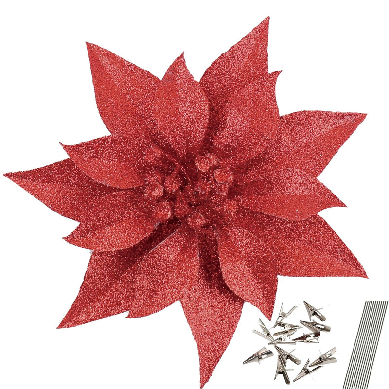 12 Pcs Artificial Christmas Flowers Red Christmas Ornaments For Tree Decoratio