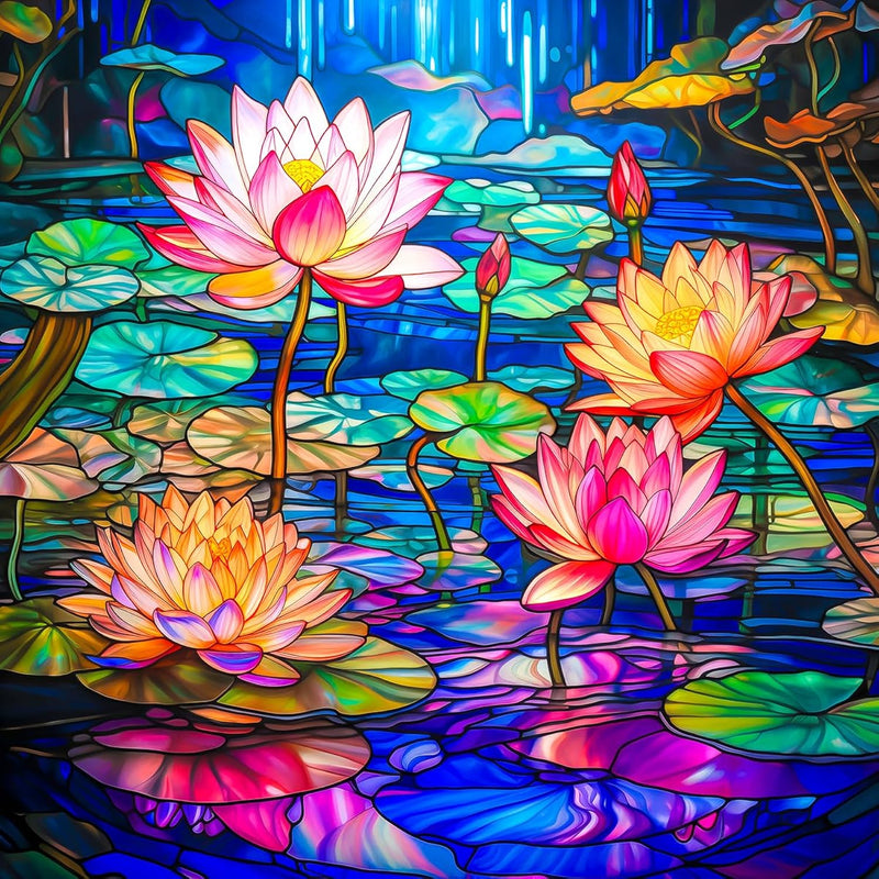 Puzzle Stained Glass Waterlily 1000 Pieces Stained Glass Puzzle For Adults,