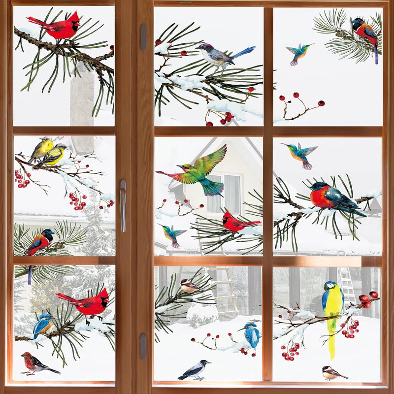 Winter Bird Window Clings 9 Sheet Christmas Cardinal Pine Window Clings For Gl