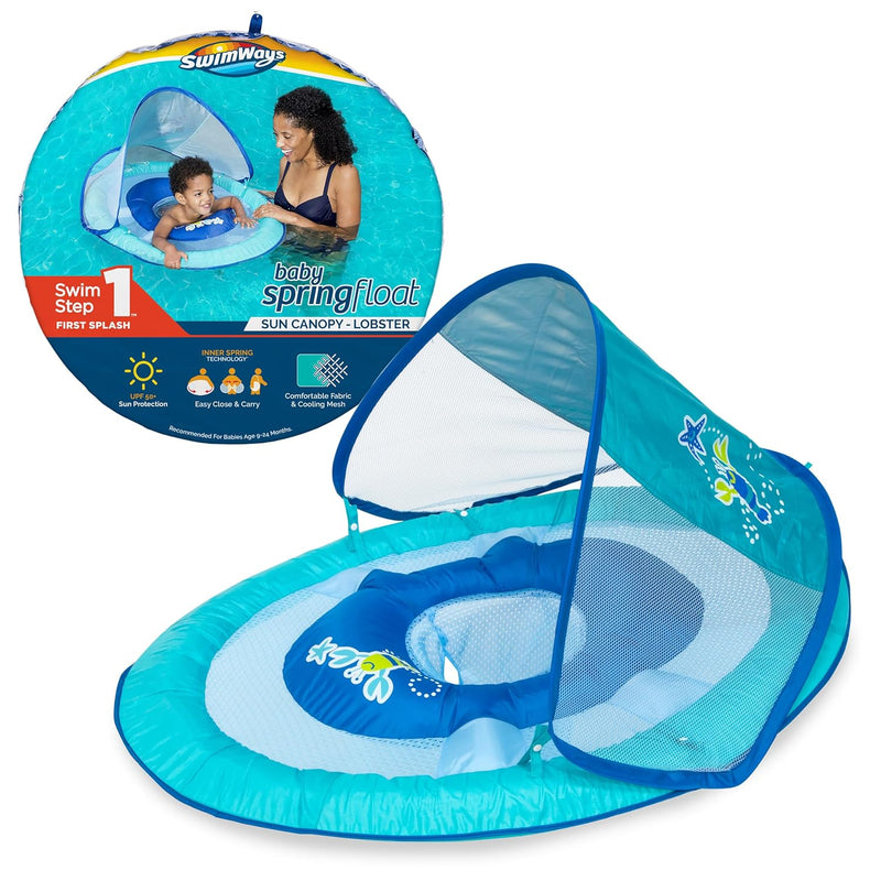 SwimWays Baby Spring Float with Adjustable Canopy and UPF Sun Protection, B