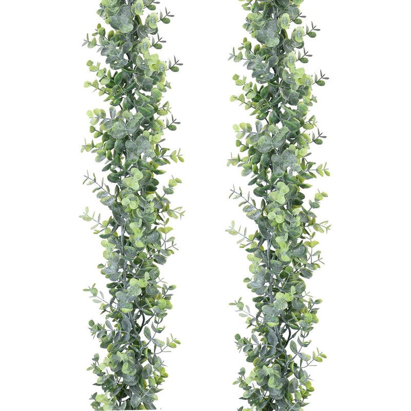 Faux Eucalyptus Garland Plant, 2 Pack Artificial Vines Hanging Eucalyptus Leaves Greenery Garland for Wedding Backdrop Arch Wall Decor, 6 Feet/pcs UV Protected Indoor Outdoor