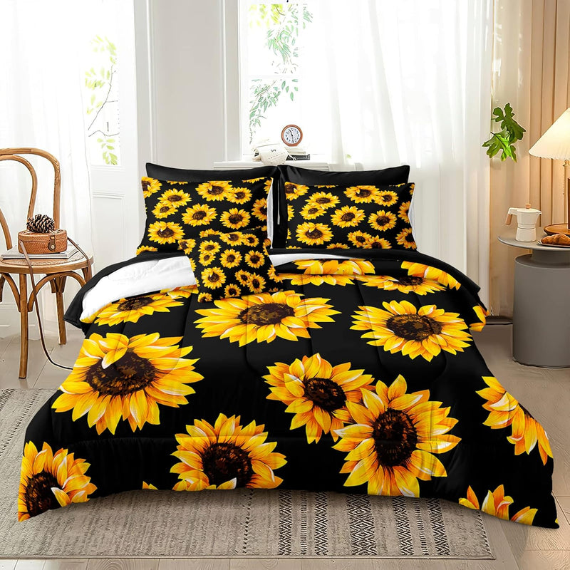 Black Sunflower Comforter Set King Size 8 Pieces Bed In A Bag Yellow Flower De