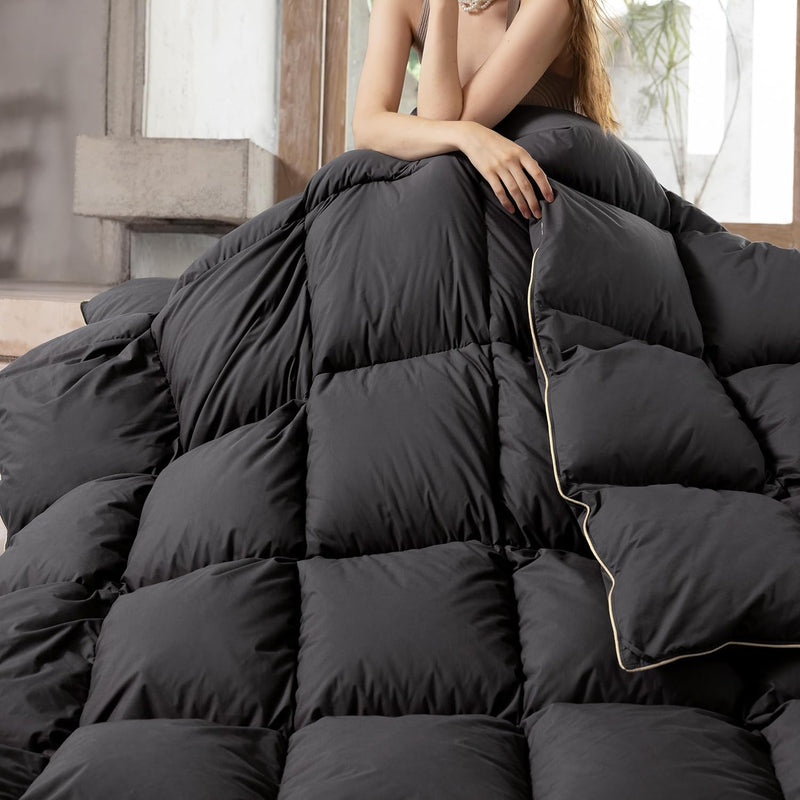 Goose Down Feathers Comforter Queen Size All Season-Ultra Soft And Cozy Noisel