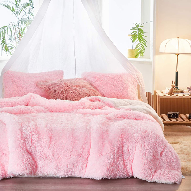 3-Piece Plush Shaggy Comforter Set, Full/Queen Size Luxury Faux Fur Sherpa Rev