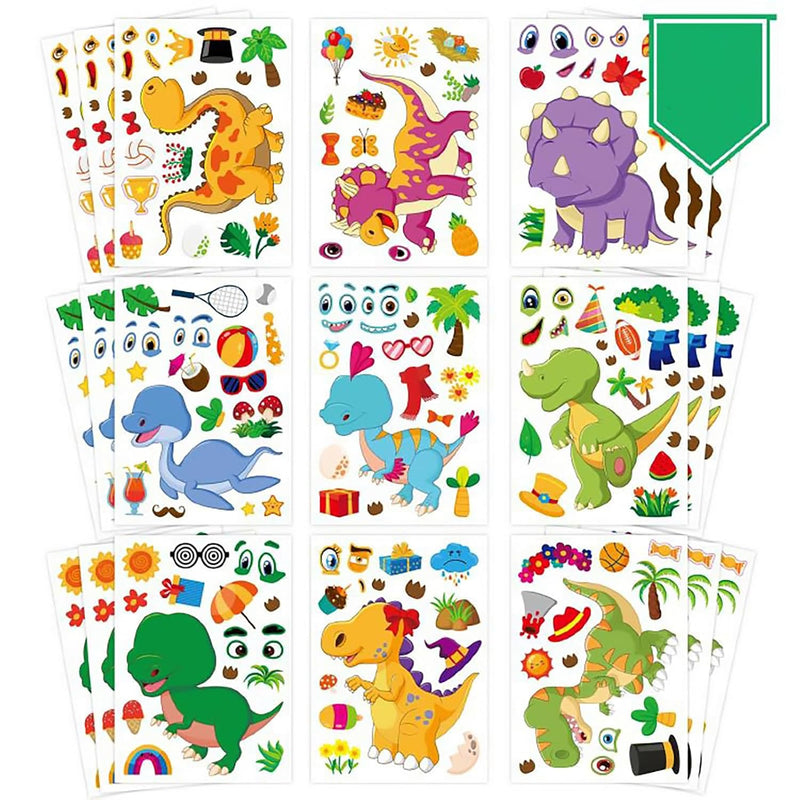 36 Pcs Reusable Make-a-Face Sticker Sheets, Mix & Match Dinosaur Craft Set for Kids