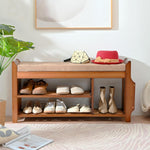 2 Tier Shoe Bench, Shoe Rack with Hidden Drawer and Side Holder, Shoe Storage Bench Organizer for Entryway Hallway Living Room, Bamboo Material