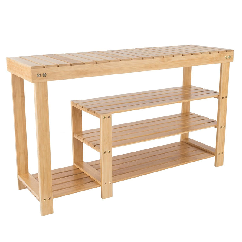 Footwear Organizer Seat Bamboo Shoe Bench, 3-Tier, Wood