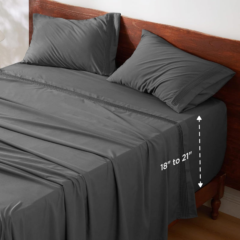 Deep Pocket King Sheets Set - Fits Mattresses Up To 21" Thick, 4 Piece Air Mat