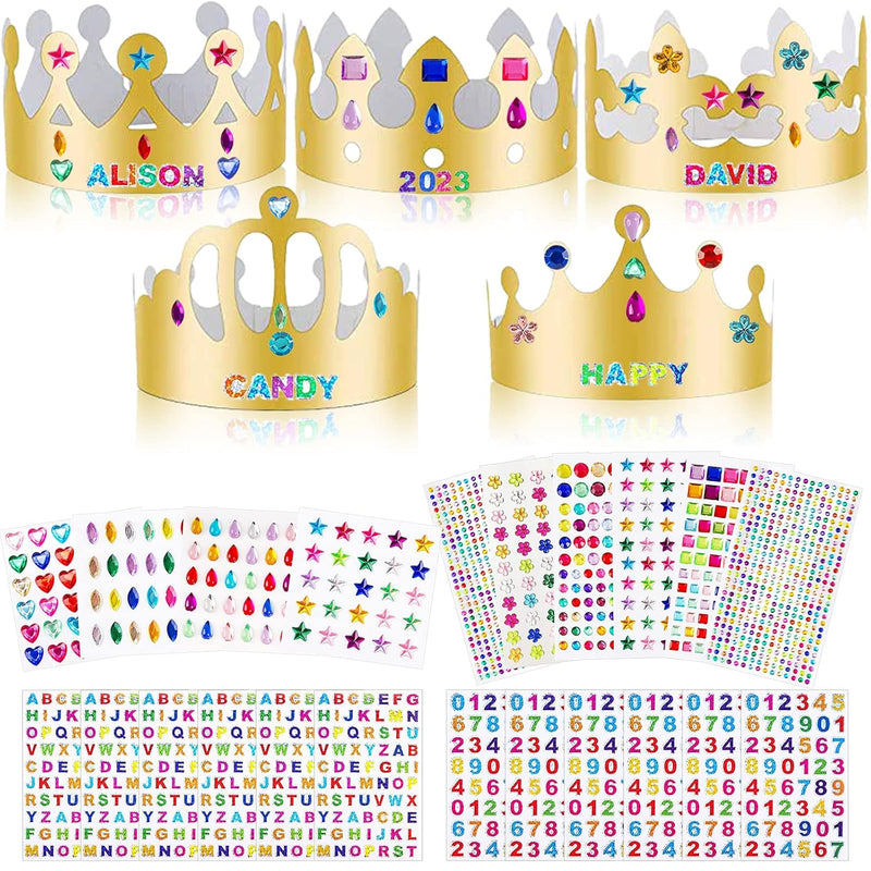 47 Pcs Golden Birthday Crown Craft Kit with DIY Stickers for Kids