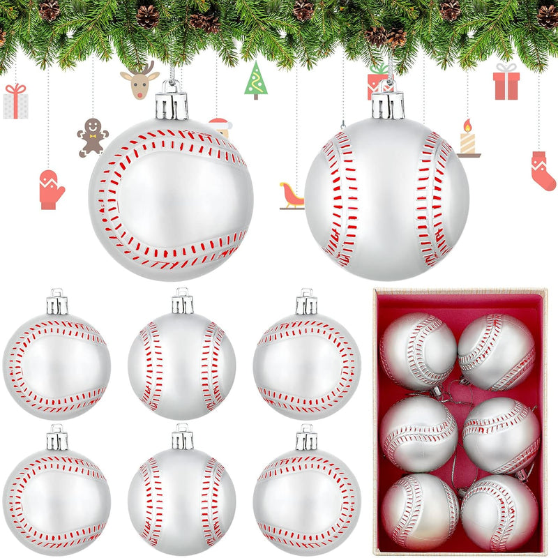 6 Pcs Baseball Party Ornaments, 2.4 Inch Large Hanging Baseball For Tree Decor