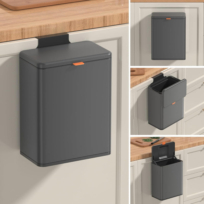 Kitchen Compost Bin Hanging Trash Can With Lid 2.1 Gallon Stainless Steel Garbag