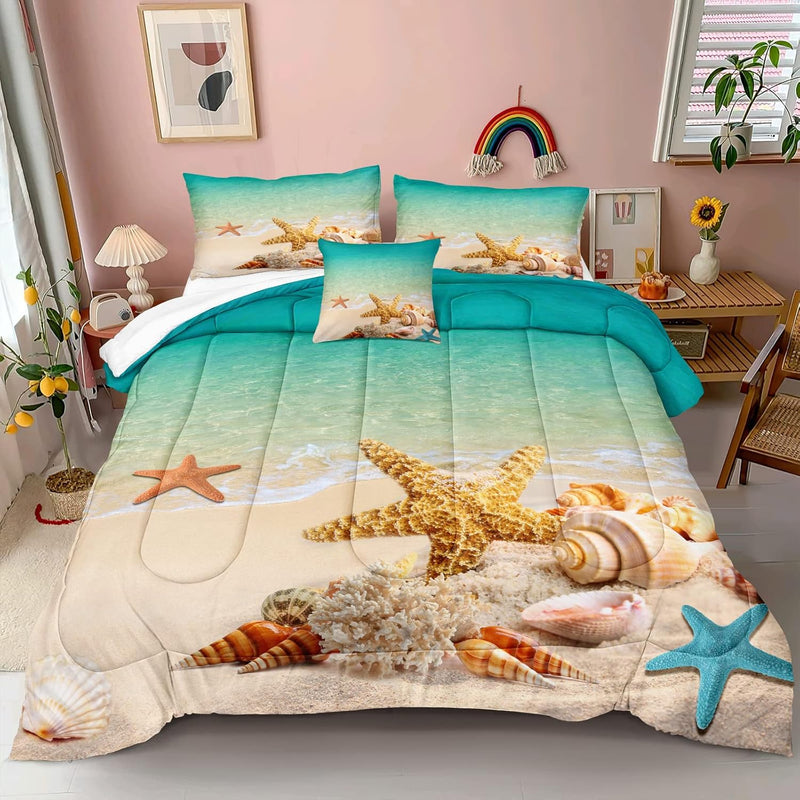 Beach Bedding Comforter Queen Coastal Ocean Comforter Set Turquoise Teal Starf