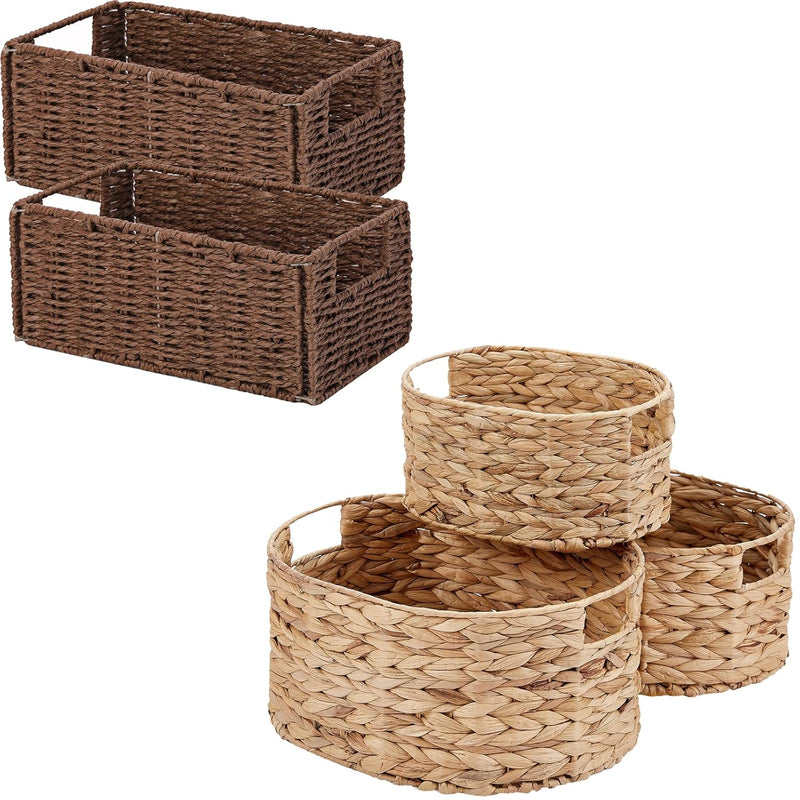 Wicker Storage Basket, Set Of 5 Handwoven Water Hyacinth Storage Baskets And Pap