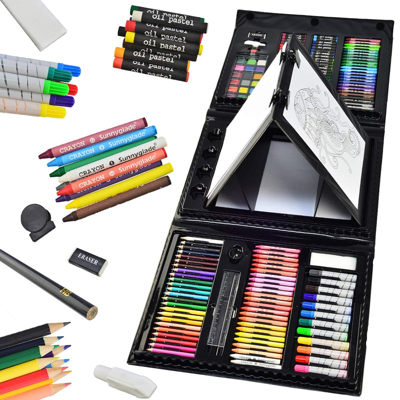 185 Pieces Double Sided Trifold Easel Art Set Art Supplies Black