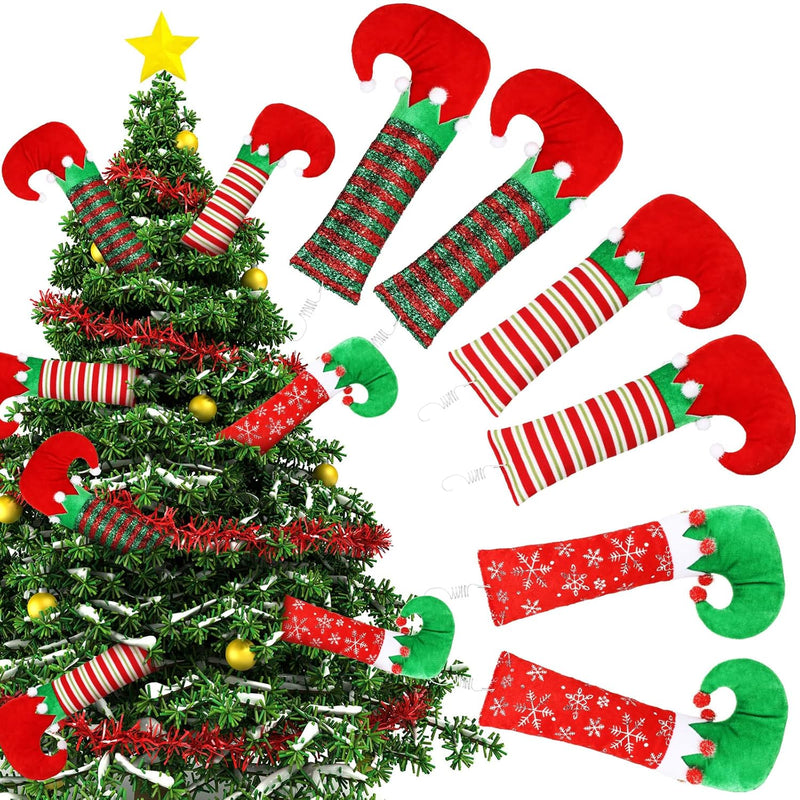 6 Pieces Christmas Elf Legs Boot Pick Glitter Stripes Elf Stuffed Legs With Fi