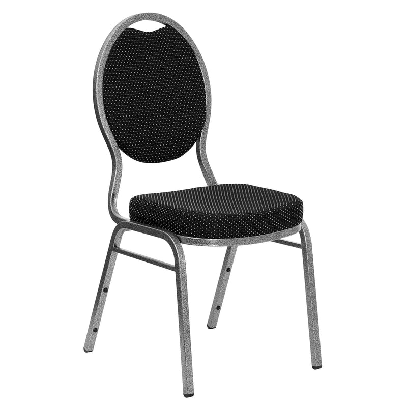 Hercules Series Teardrop Back Stacking Banquet Chair In Black Patterned Fabric