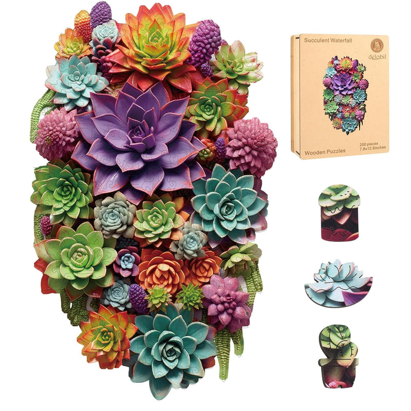 Succulent Waterfall Wooden Puzzles, 200 Pieces Jigsaw Puzzles 12.6'' X7.8''