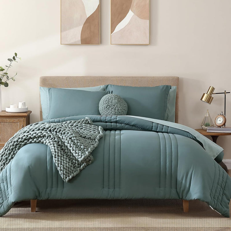 Comforter King Size, King Comforters Set 7 Piece, Breathable Solid Bedding Set