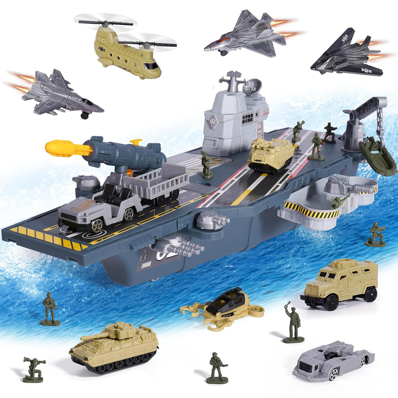 Military Aircraft Carrier Toys, Army Toys With 10 Vehicles, Fighter Jet Bat