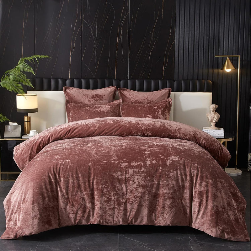 Crushed Velvet Comforter Set Queen, Lightweight Comforter Set, 5Pcs Ultra Soft